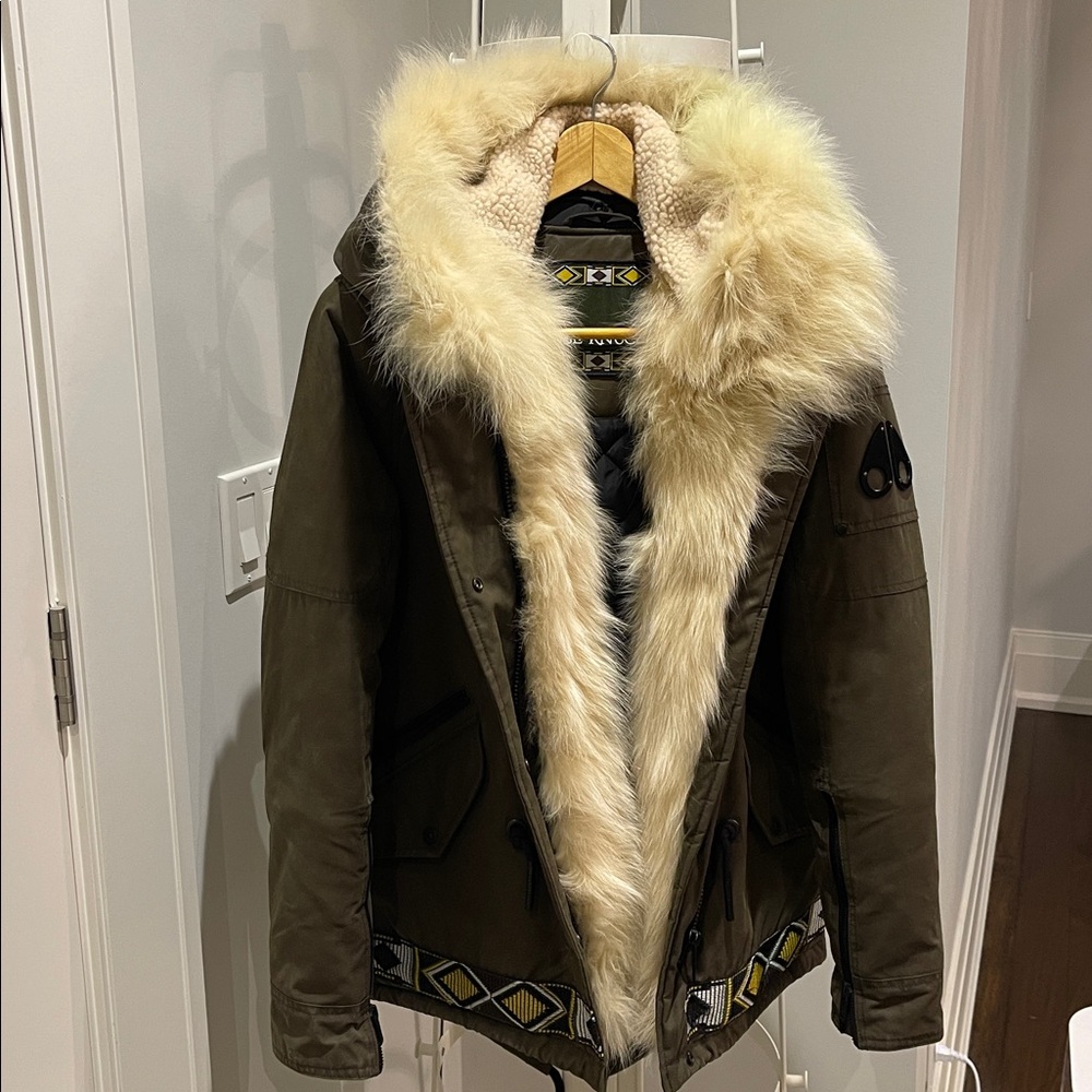 Moose Knuckles Brown Jacket with Cream Fur Trim